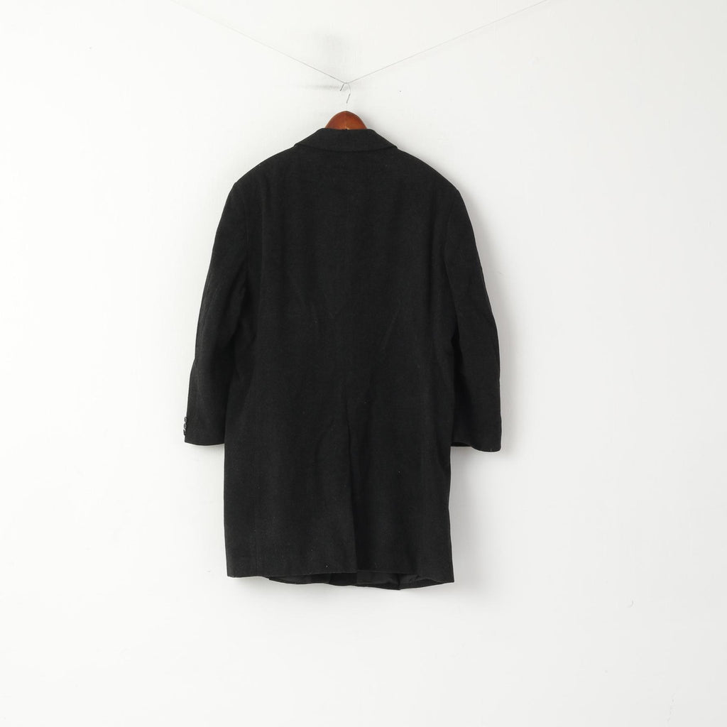 Vintage Men 58 48 XL Coat Charcoal Wool Cashmere Blend Single Breasted Classic
