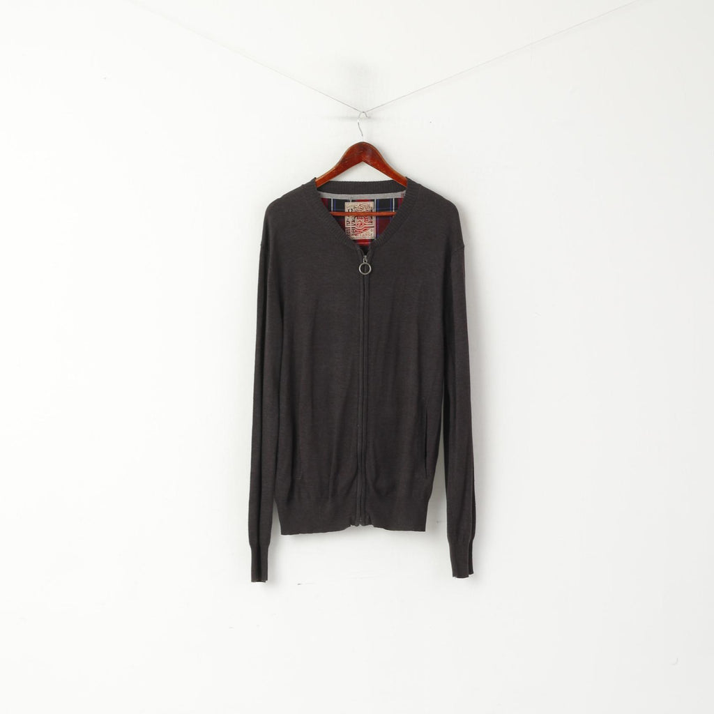 Ringspun Men L Cardigan Gray Cotton Zip Up Military Collegiate Classic Sweater