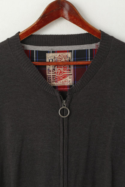 Ringspun Men L Cardigan Gray Cotton Zip Up Military Collegiate Classic Sweater
