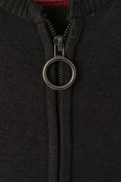 Cardigan Ringspun da uomo L Maglione classico collegiale militare con zip in cotone grigio