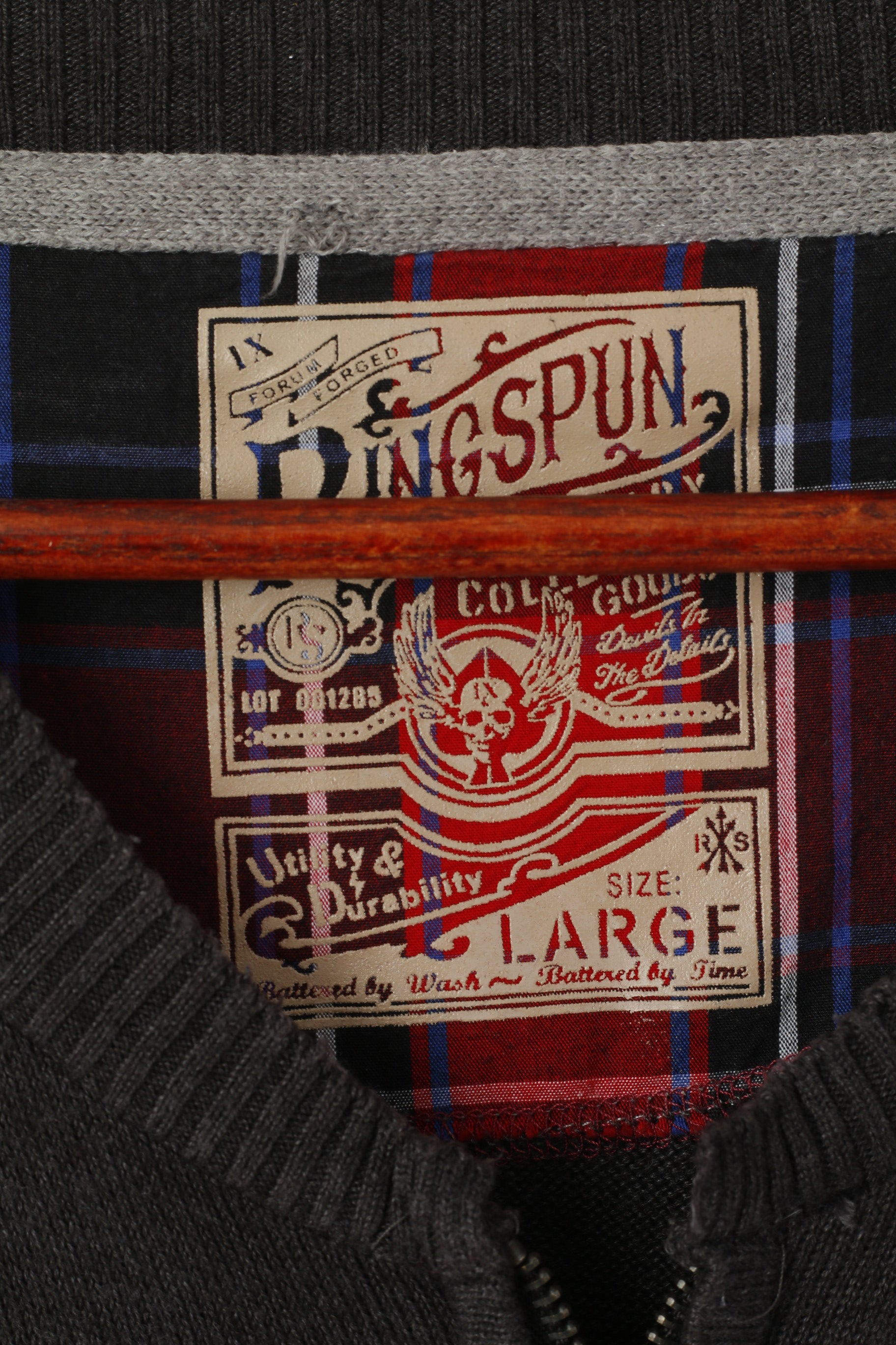 Ringspun Men L Cardigan Gray Cotton Zip Up Military Collegiate Classic Sweater