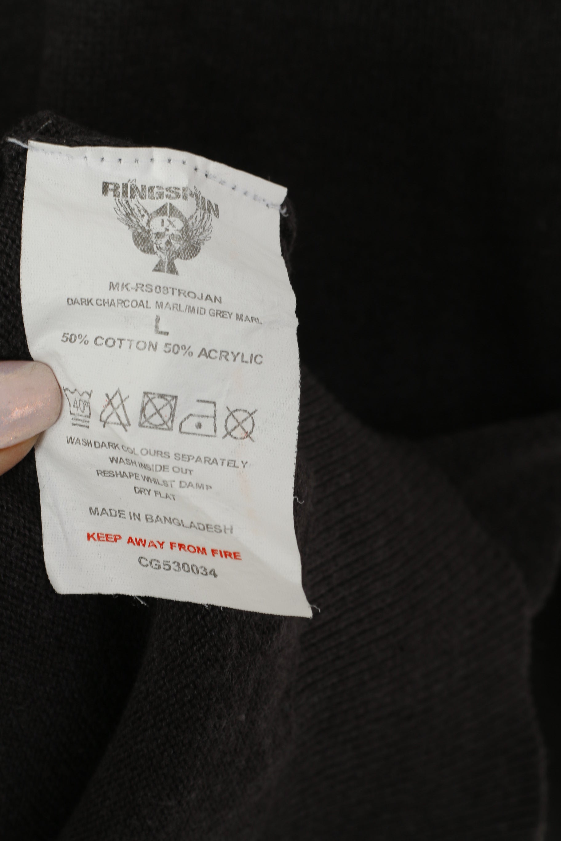 Ringspun Men L Cardigan Gray Cotton Zip Up Military Collegiate Classic Sweater