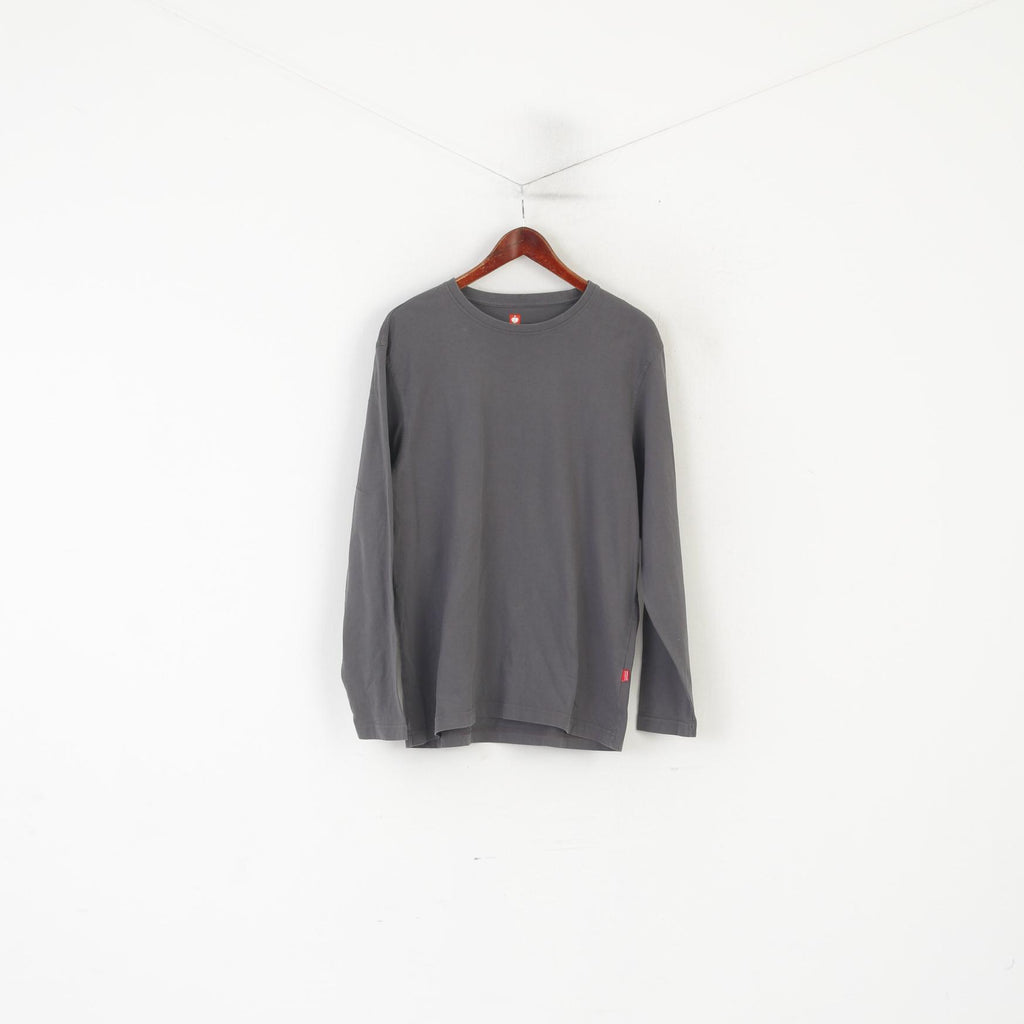 Engelbert Strauss Men L Shirt Grey Cotton Plain Regular Fit Crew Neck Top