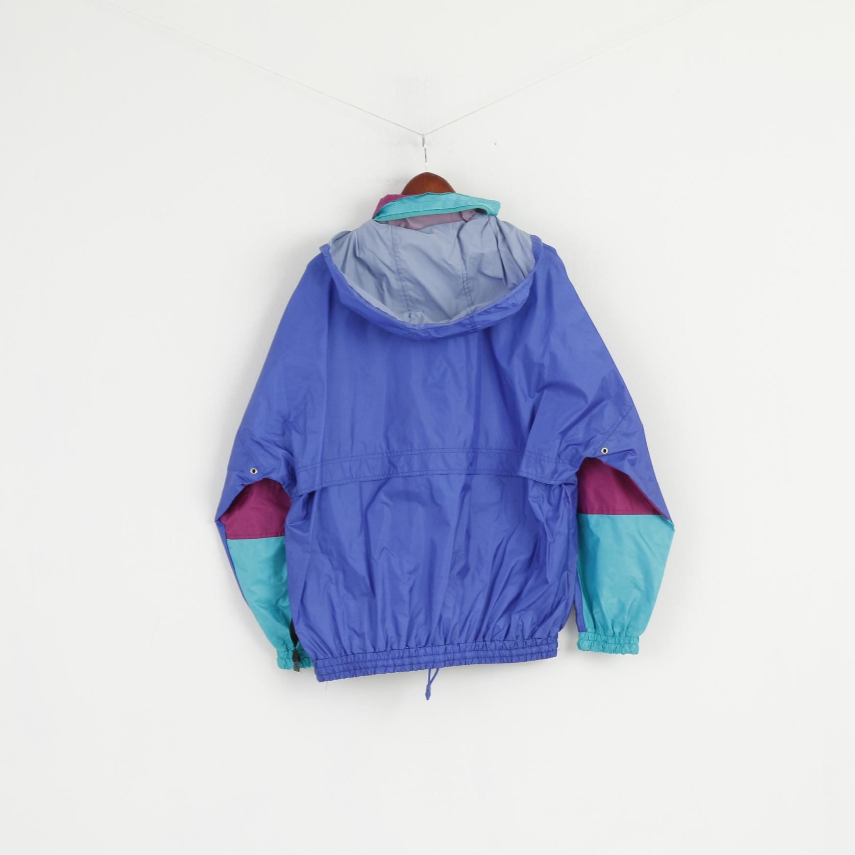 ACCI Men L Rain Jacket Green Shiny Nylon Waterproof Hidden Hood Pullover Festival Top