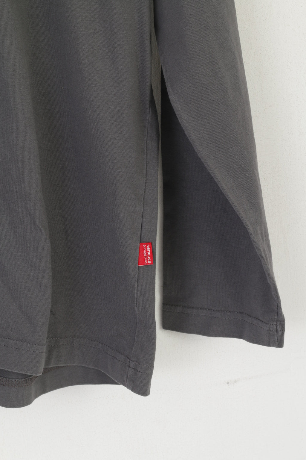 Engelbert Strauss Men L Shirt Grey Cotton Plain Regular Fit Crew Neck Top