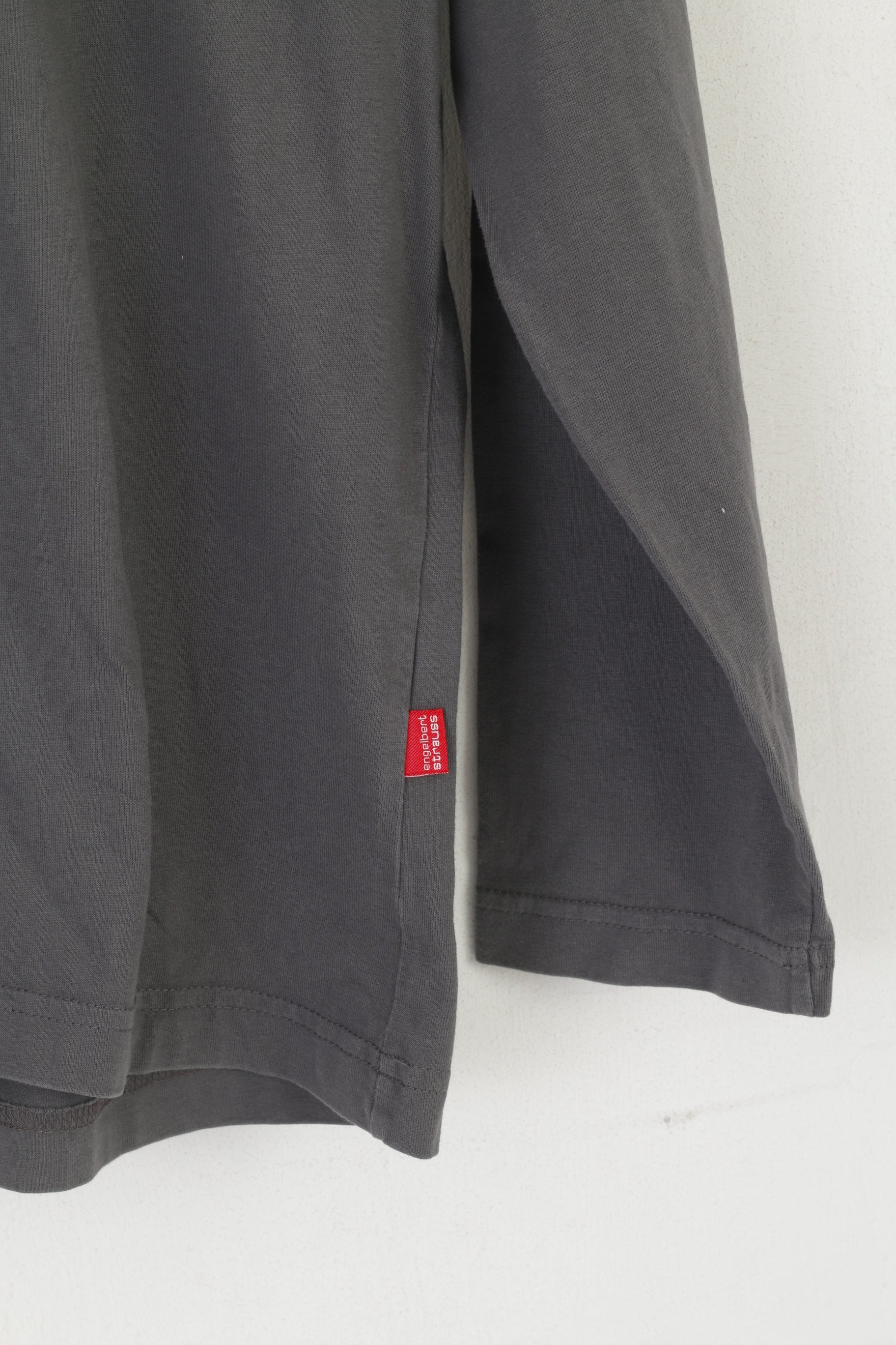 Engelbert Strauss Men L Shirt Grey Cotton Plain Regular Fit Crew Neck Top