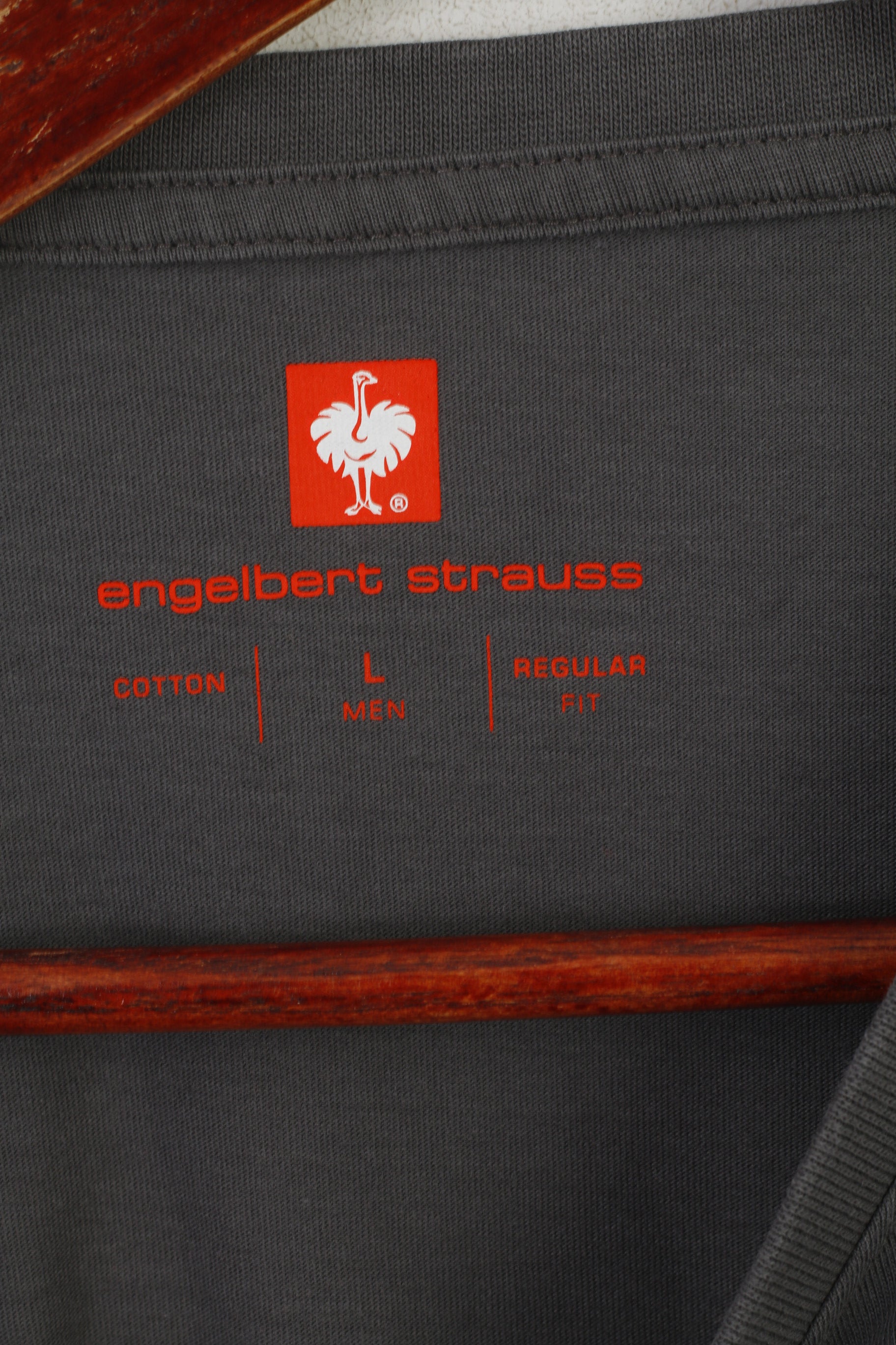 Engelbert Strauss Men L Shirt Grey Cotton Plain Regular Fit Crew Neck Top