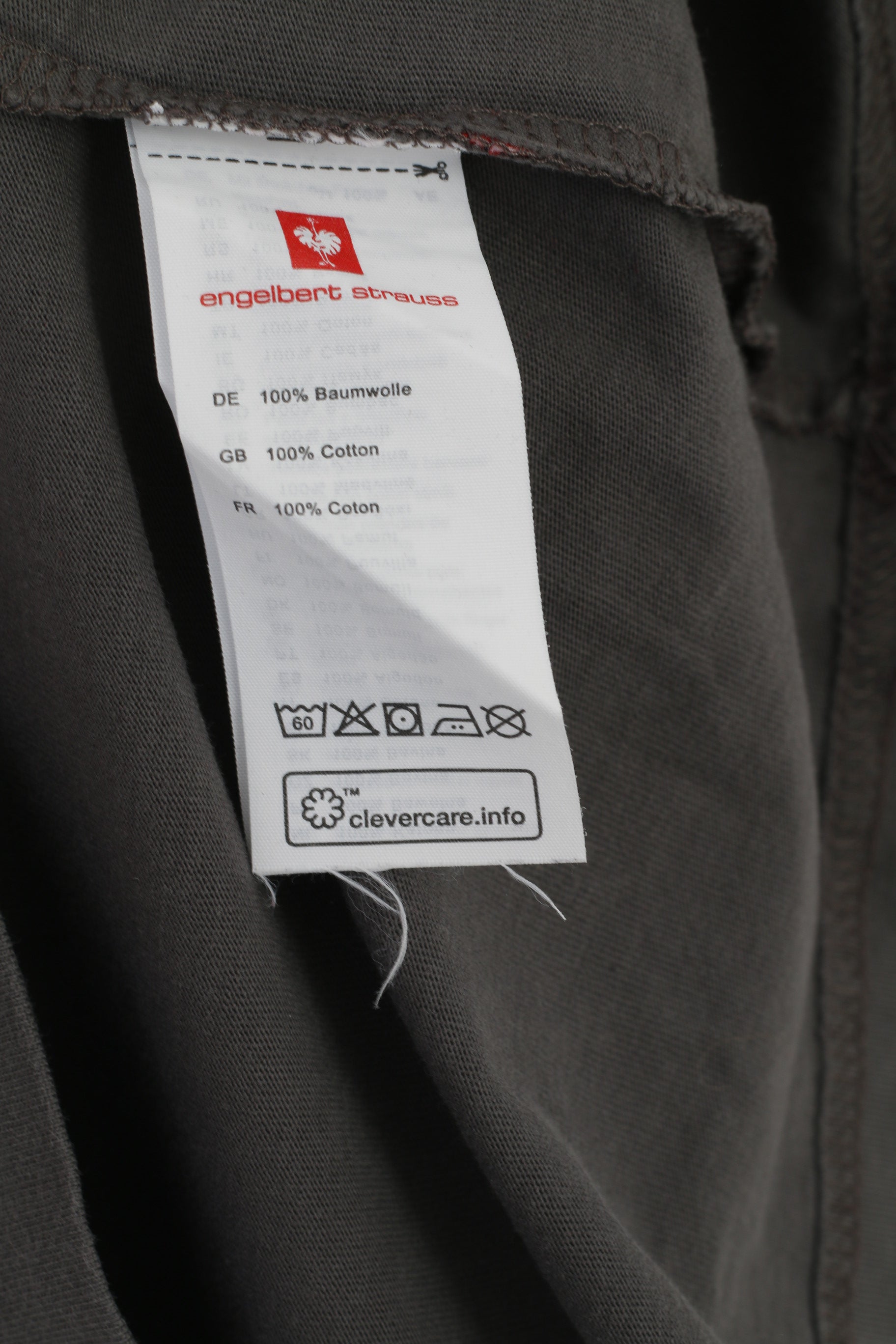 Engelbert Strauss Men L Shirt Grey Cotton Plain Regular Fit Crew Neck Top