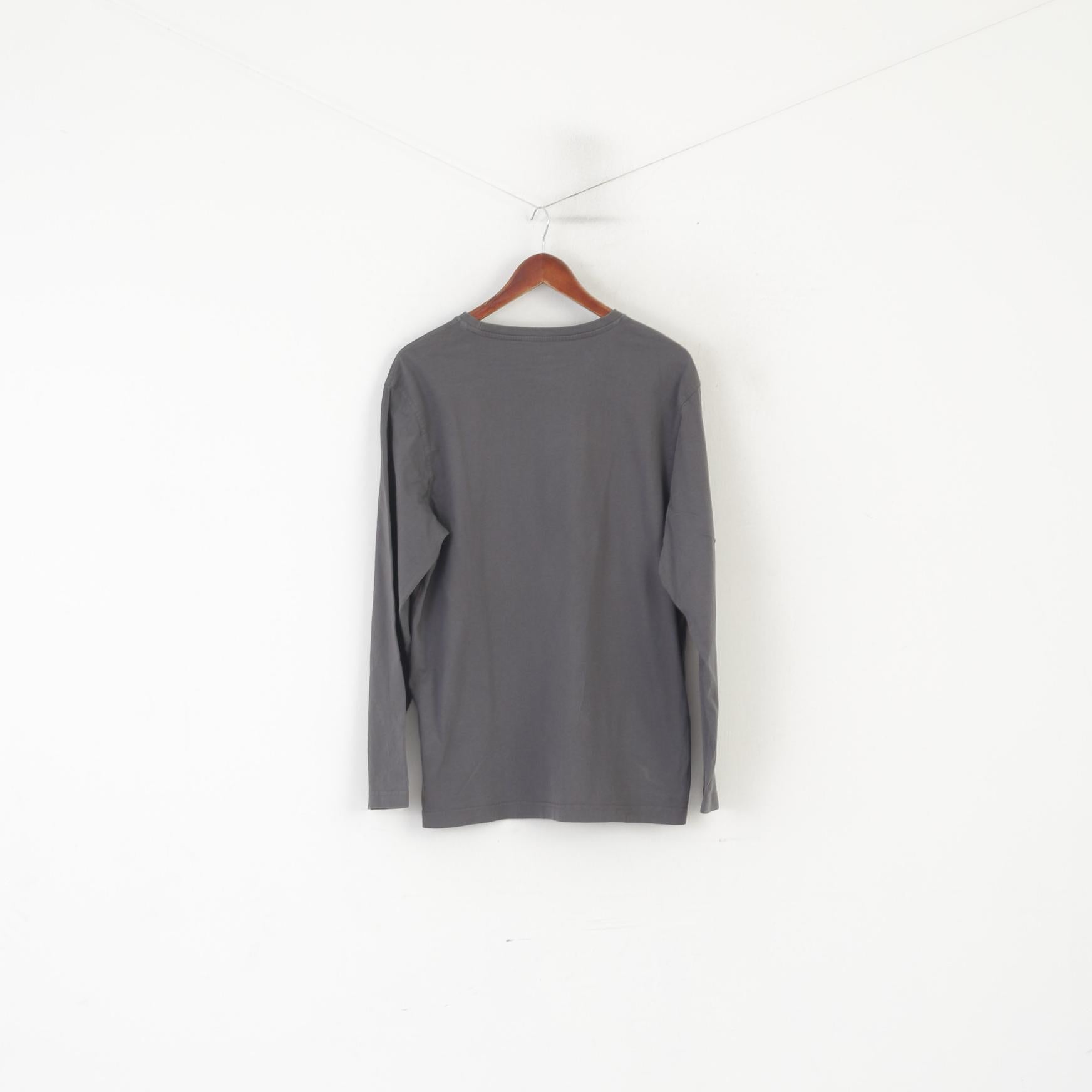 Engelbert Strauss Men L Shirt Grey Cotton Plain Regular Fit Crew Neck Top