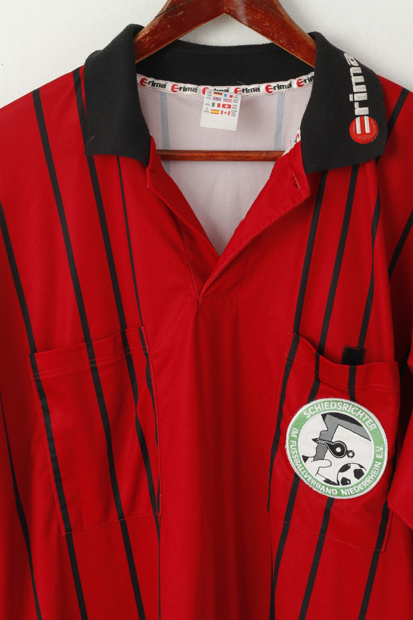 Erima Men XXL Polo Shirt Red Vintage Schiedsrichter Niederrhein E.V. Football Jersey Top