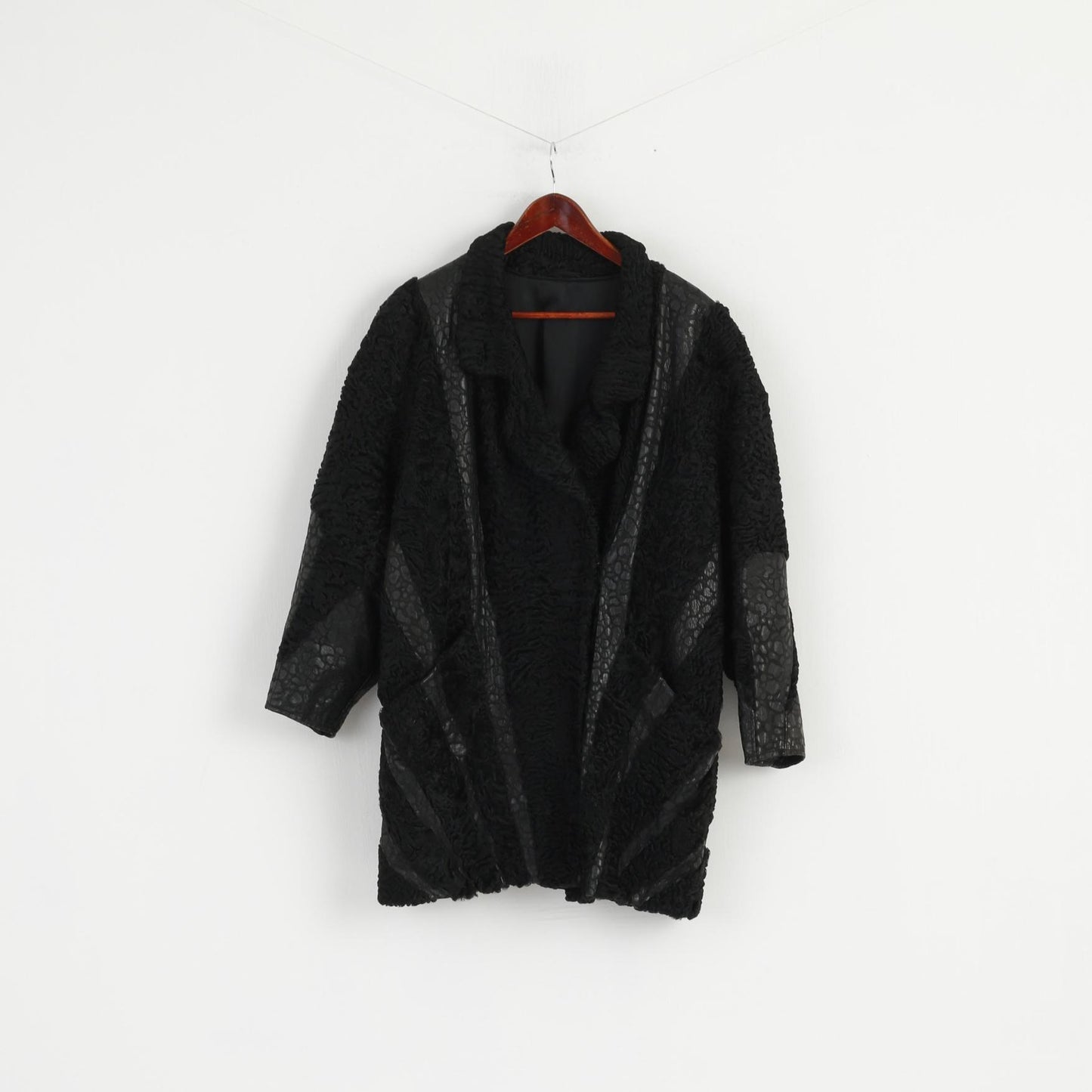 Pelz Greiner Nurnberg Women XL Coat Black Pelt Fur Karakul Leather Vintage Overcoat
