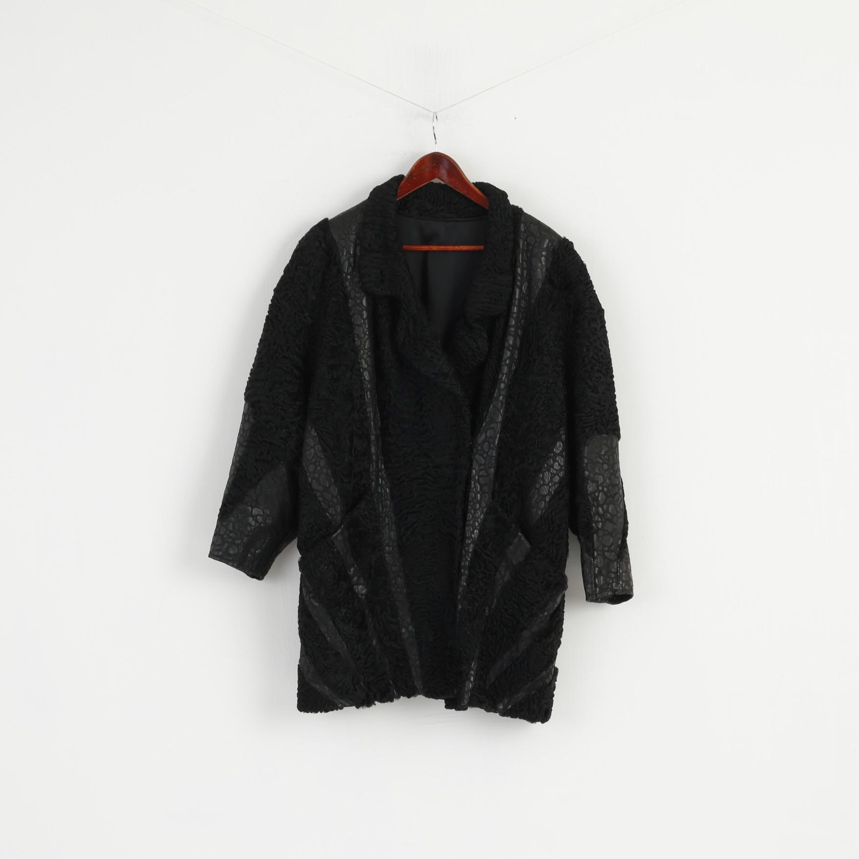 Pelz Greiner Nurnberg Femmes XL Manteau Noir Pelt Fourrure Karakul Cuir vintage Pardessus