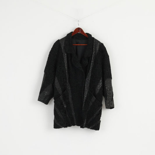 Pelz Greiner Nurnberg Cappotto XL da donna Cappotto vintage in pelle Karakul con pelliccia di pelliccia nera
