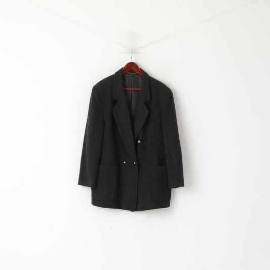 Giacca vintage da donna XXL Top doppiopetto oversize in lana e cashmere color carbone