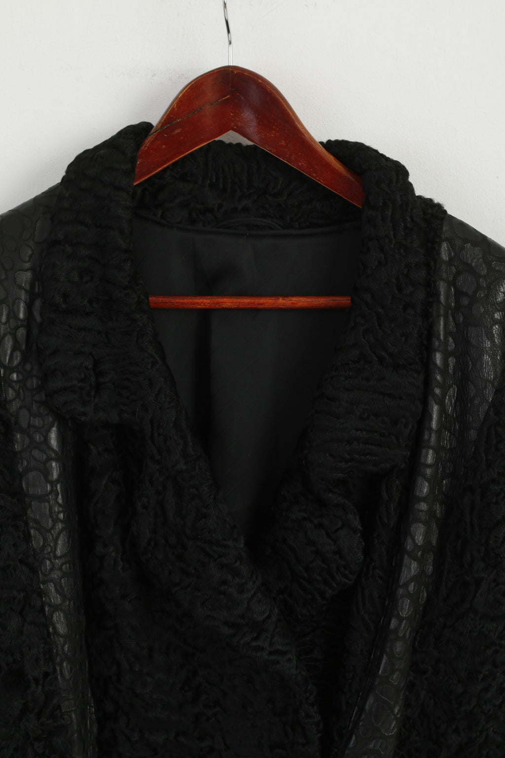 Pelz Greiner Nurnberg Femmes XL Manteau Noir Pelt Fourrure Karakul Cuir vintage Pardessus