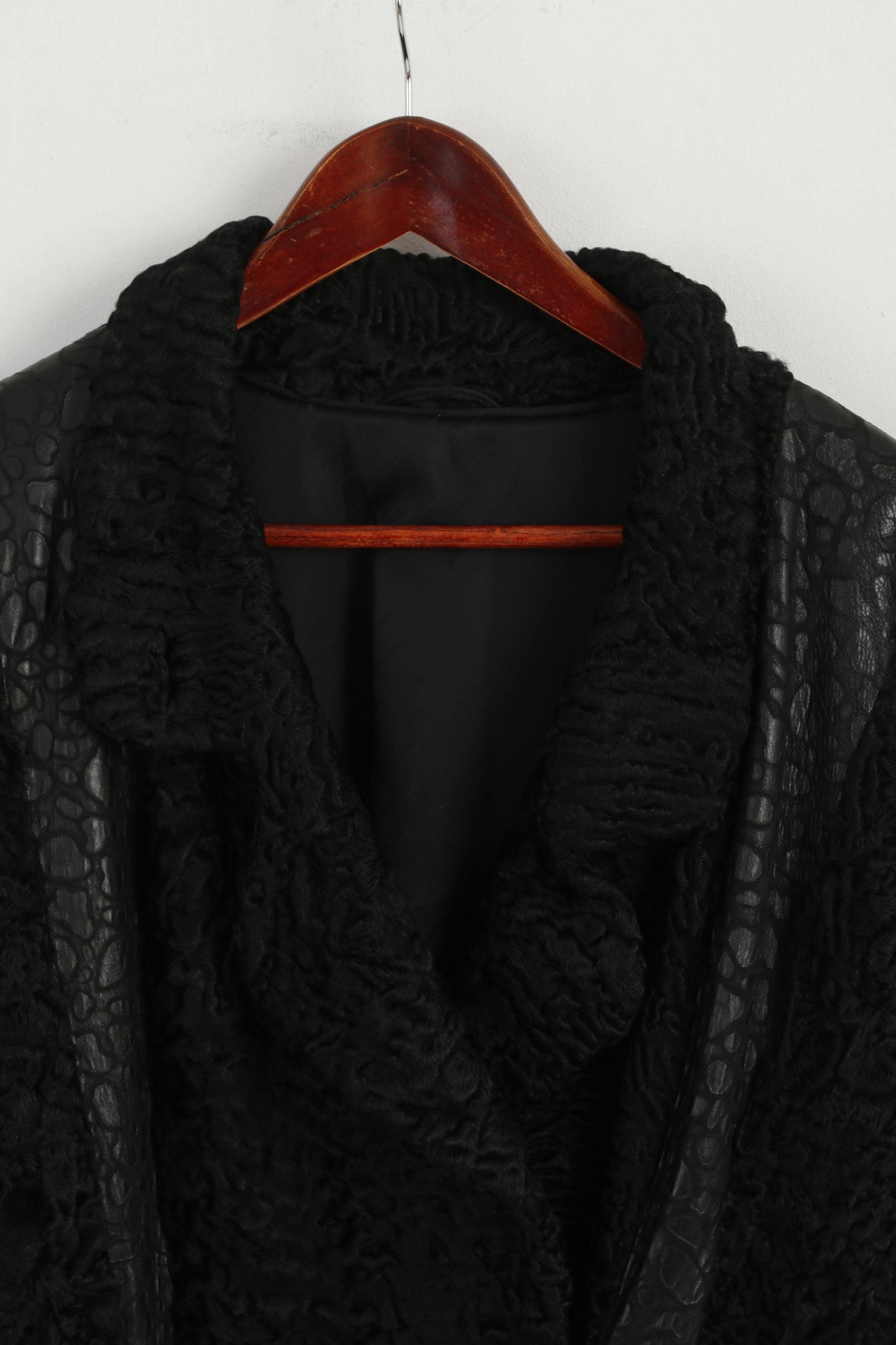 Pelz Greiner Nurnberg Femmes XL Manteau Noir Pelt Fourrure Karakul Cuir vintage Pardessus