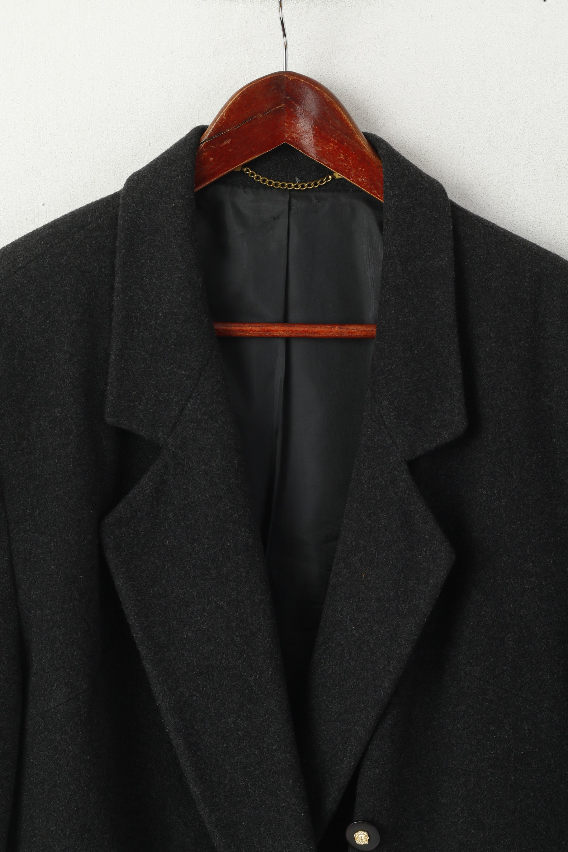 Vintage Women XXL Jacket Oversize Charcoal Wool Cashmere Double Breasted Top