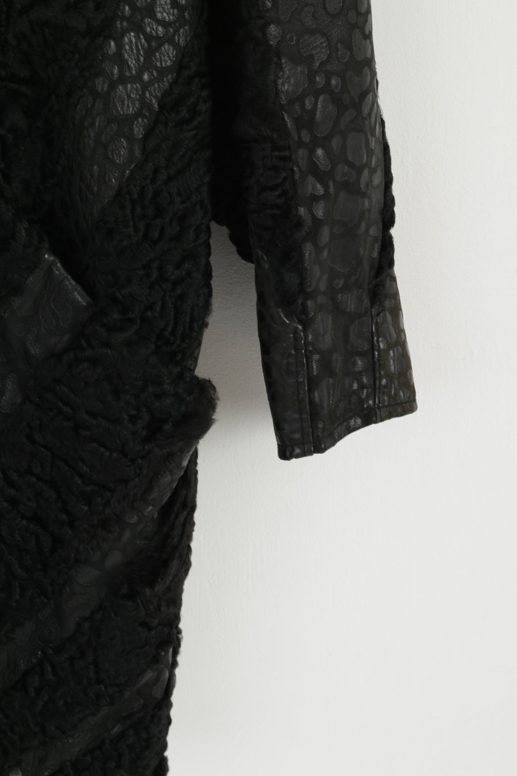 Pelz Greiner Nurnberg Femmes XL Manteau Noir Pelt Fourrure Karakul Cuir vintage Pardessus