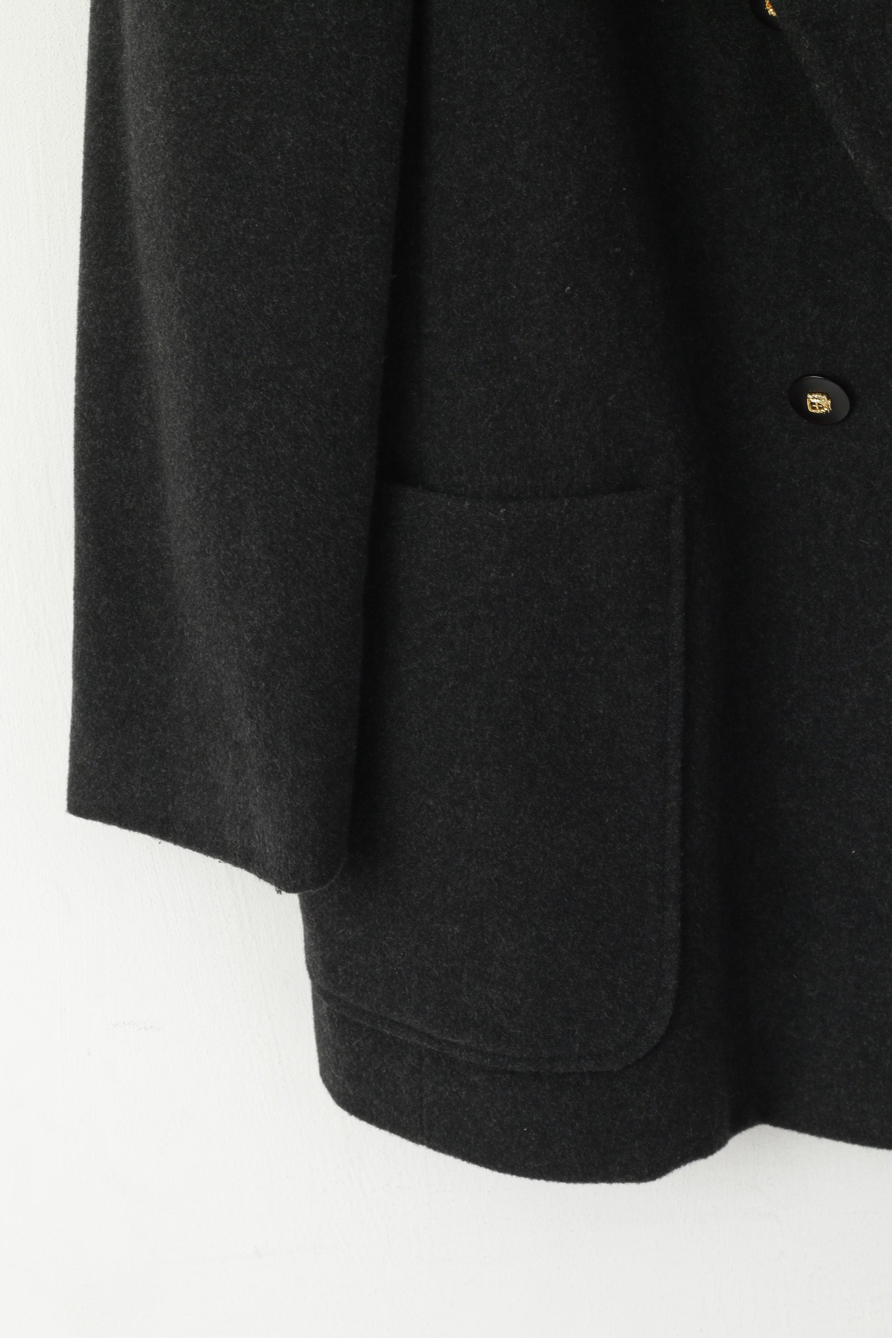 Vintage Women XXL Jacket Oversize Charcoal Wool Cashmere Double Breasted Top