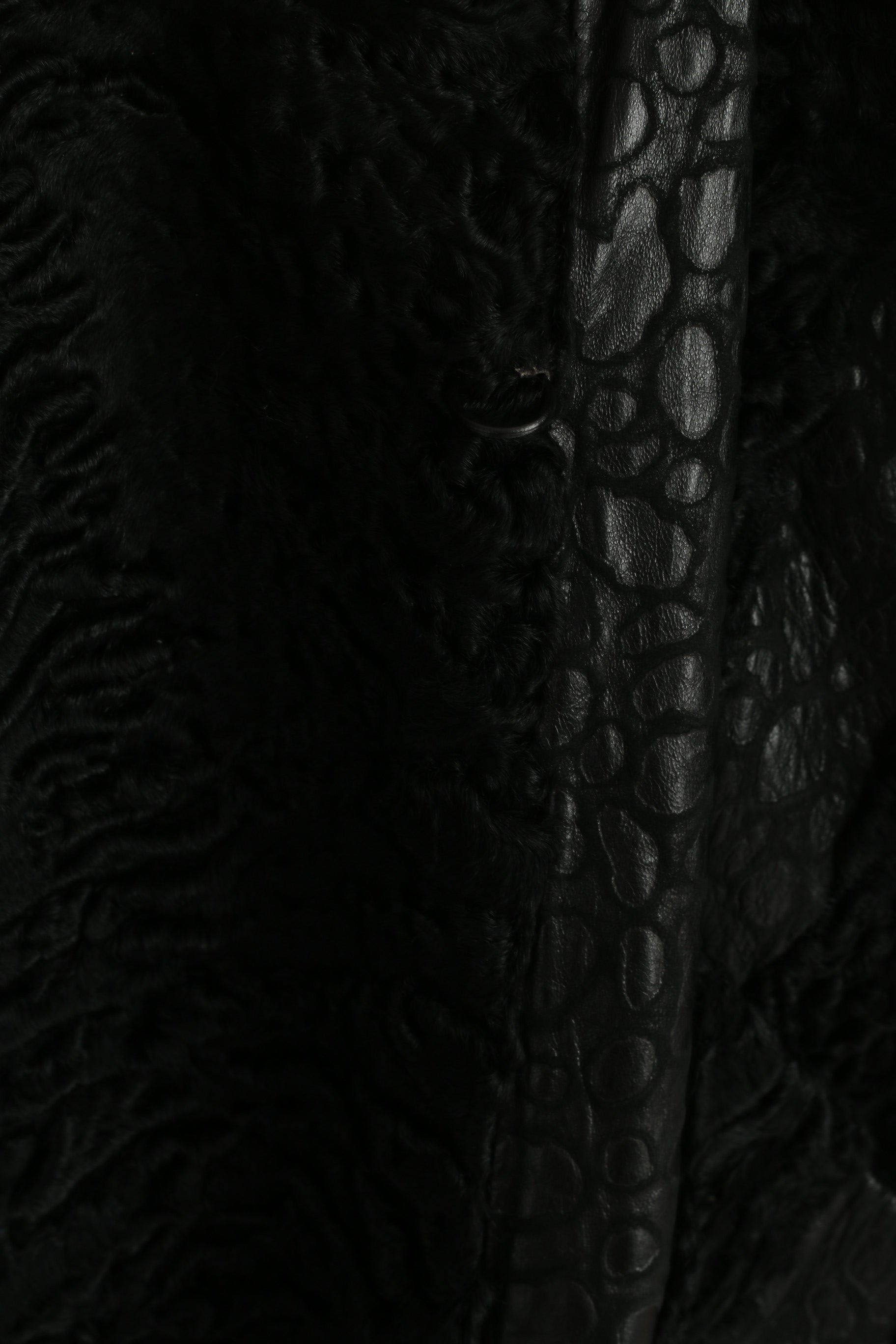 Pelz Greiner Nurnberg Femmes XL Manteau Noir Pelt Fourrure Karakul Cuir vintage Pardessus