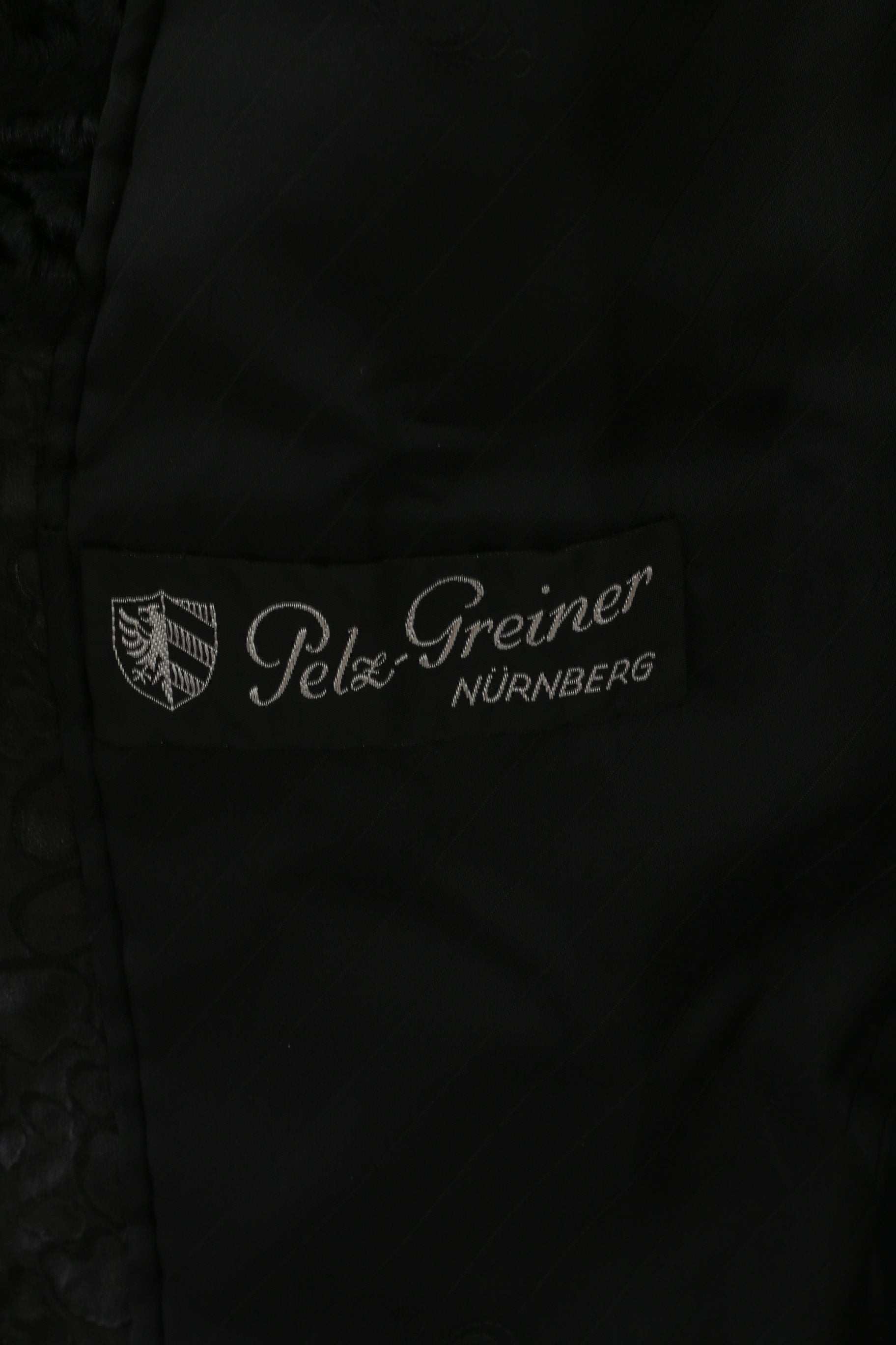 Pelz Greiner Nurnberg Femmes XL Manteau Noir Pelt Fourrure Karakul Cuir vintage Pardessus