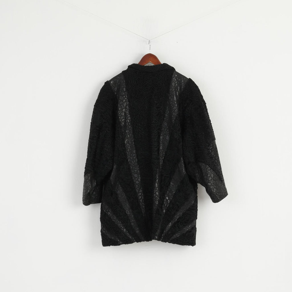 Pelz Greiner Nurnberg Femmes XL Manteau Noir Pelt Fourrure Karakul Cuir vintage Pardessus