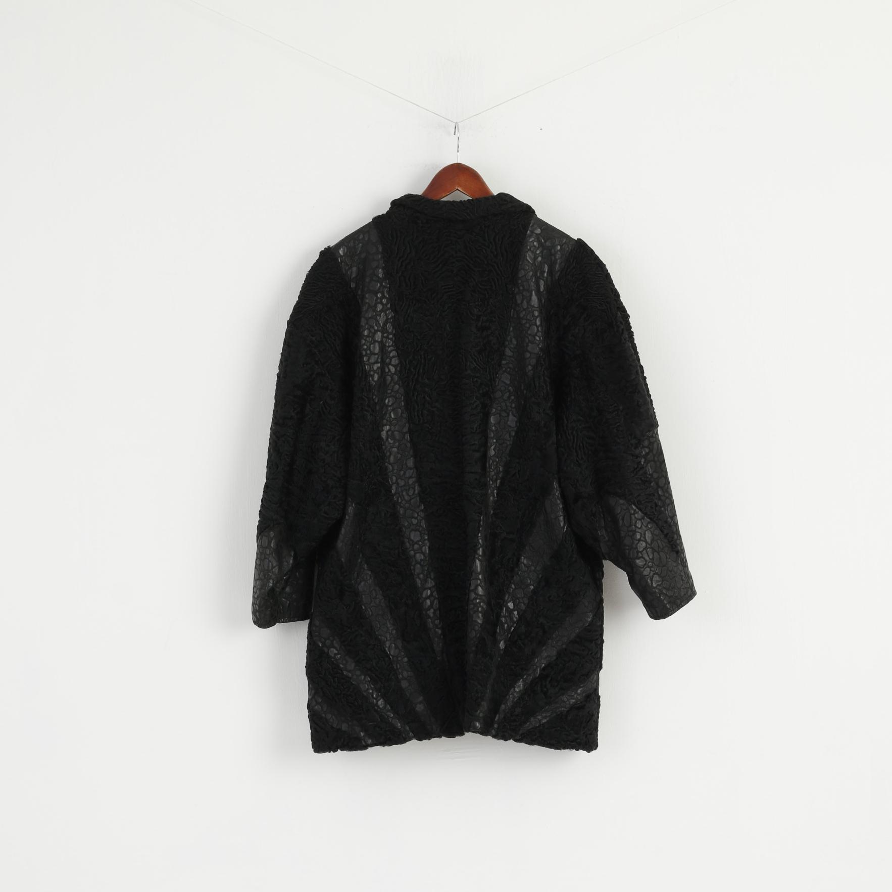 Pelz Greiner Nurnberg Femmes XL Manteau Noir Pelt Fourrure Karakul Cuir vintage Pardessus