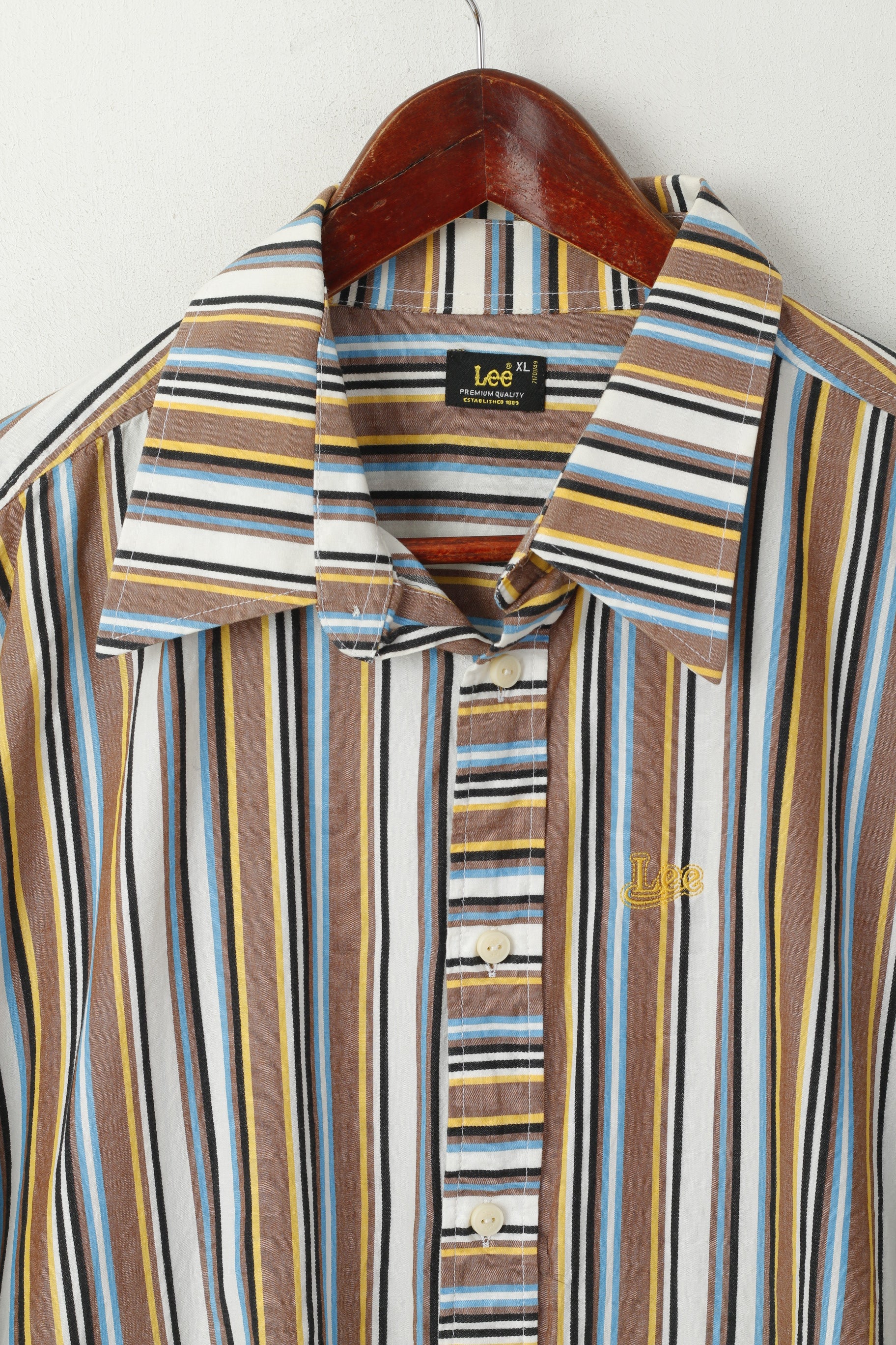 Lee Men XL Casual Shirt Brown Striped Cotton Western Standard Collar Long Sleeve Top