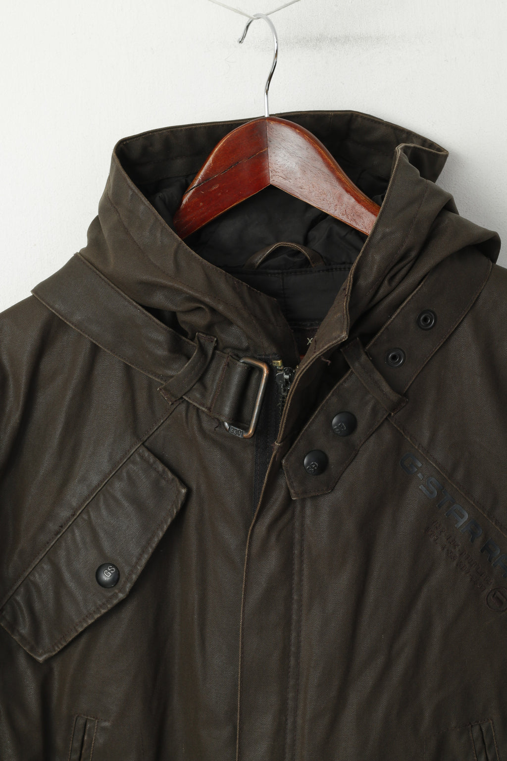 G-STAR RAW Men XXL (XL) Jacket Brown Wax Cotton Hooded Zip Up Astron Parka Top