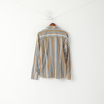 Lee Men XL Casual Shirt Brown Striped Cotton Western Standard Collar Long Sleeve Top