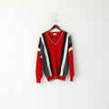 Gabicci Homme XL Pull Rouge Vintage Laine Col V Rayé Rétro Pull