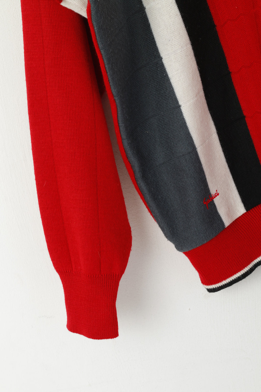 Gabicci Homme XL Pull Rouge Vintage Laine Col V Rayé Rétro Pull
