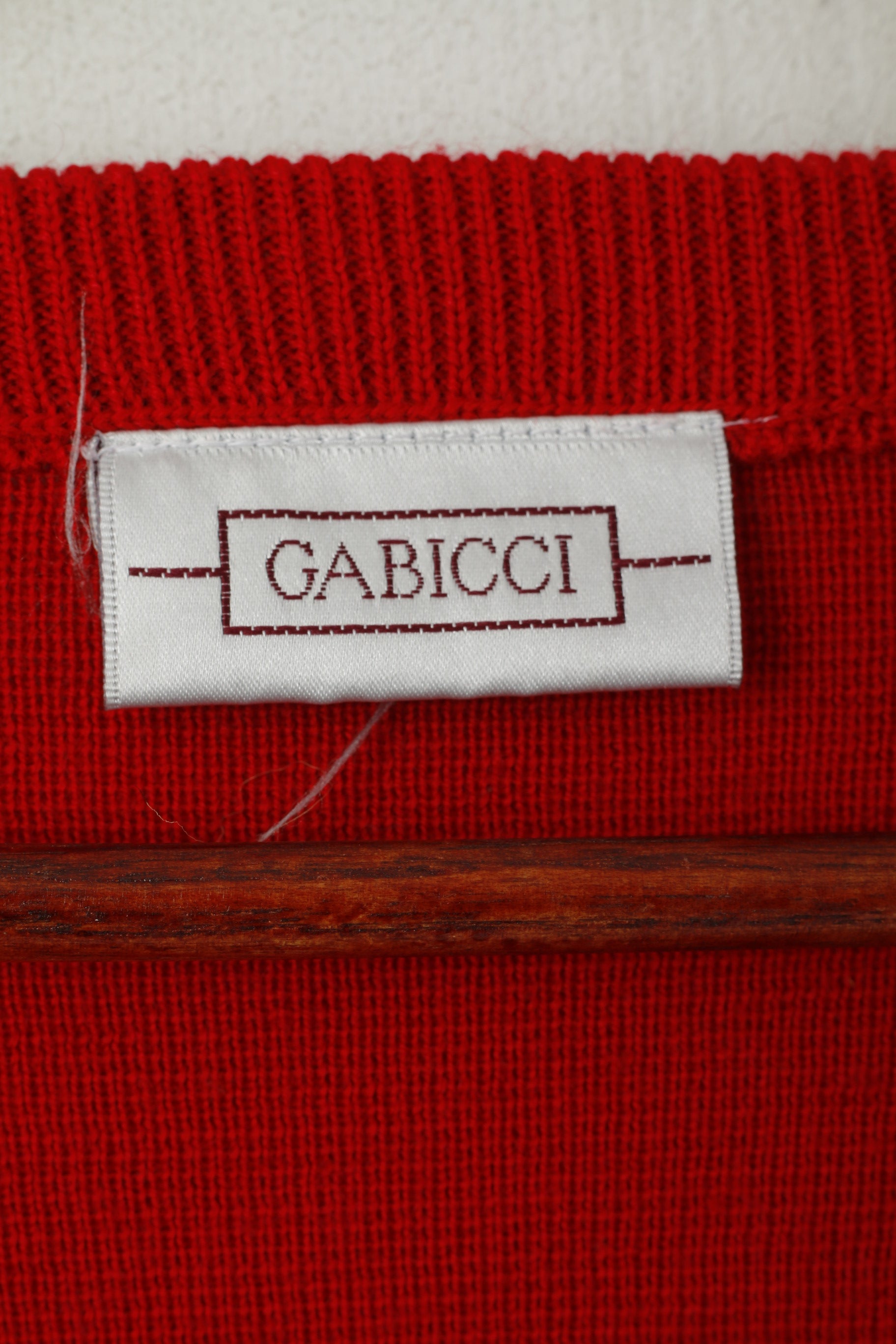 Gabicci Homme XL Pull Rouge Vintage Laine Col V Rayé Rétro Pull