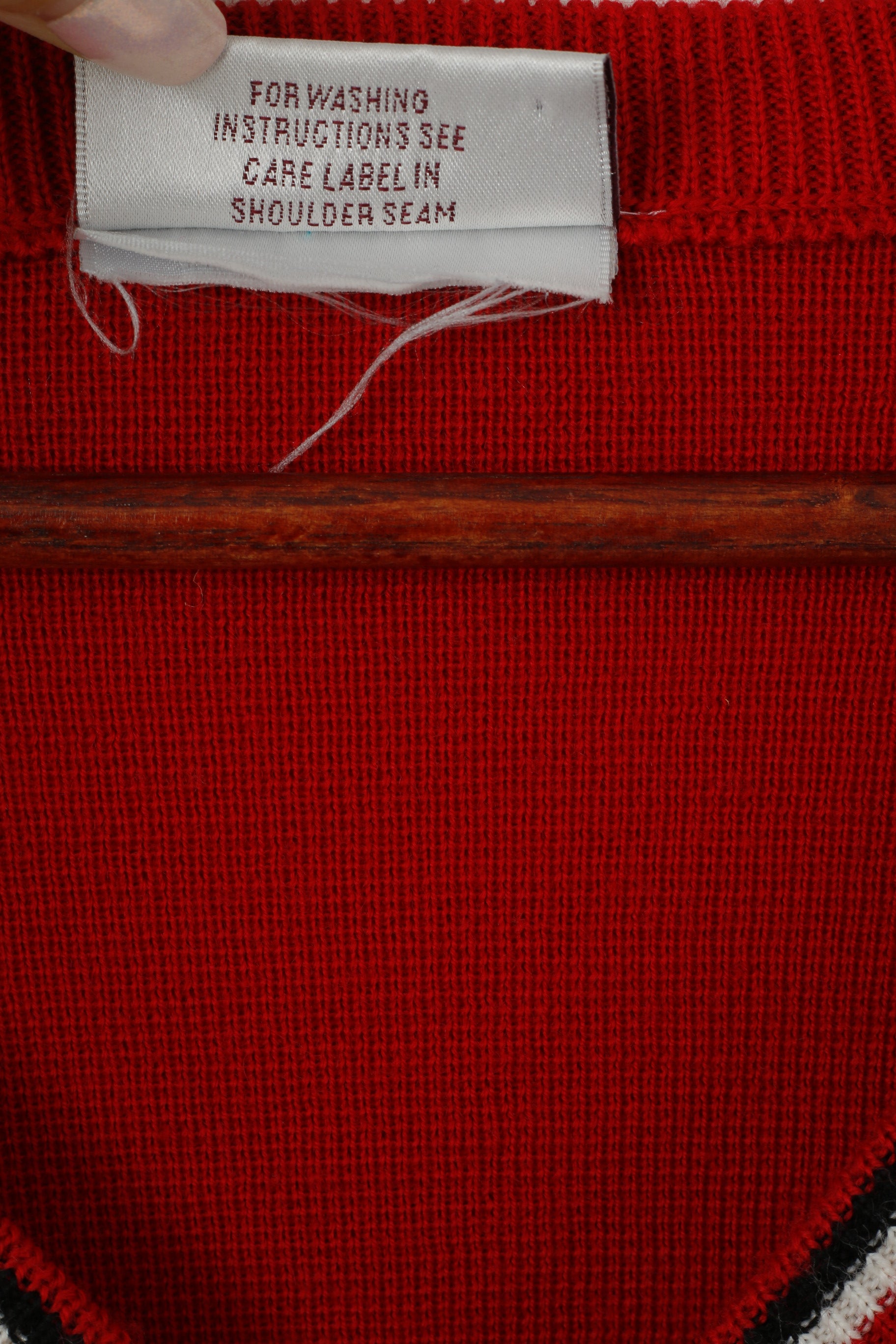 Gabicci Homme XL Pull Rouge Vintage Laine Col V Rayé Rétro Pull