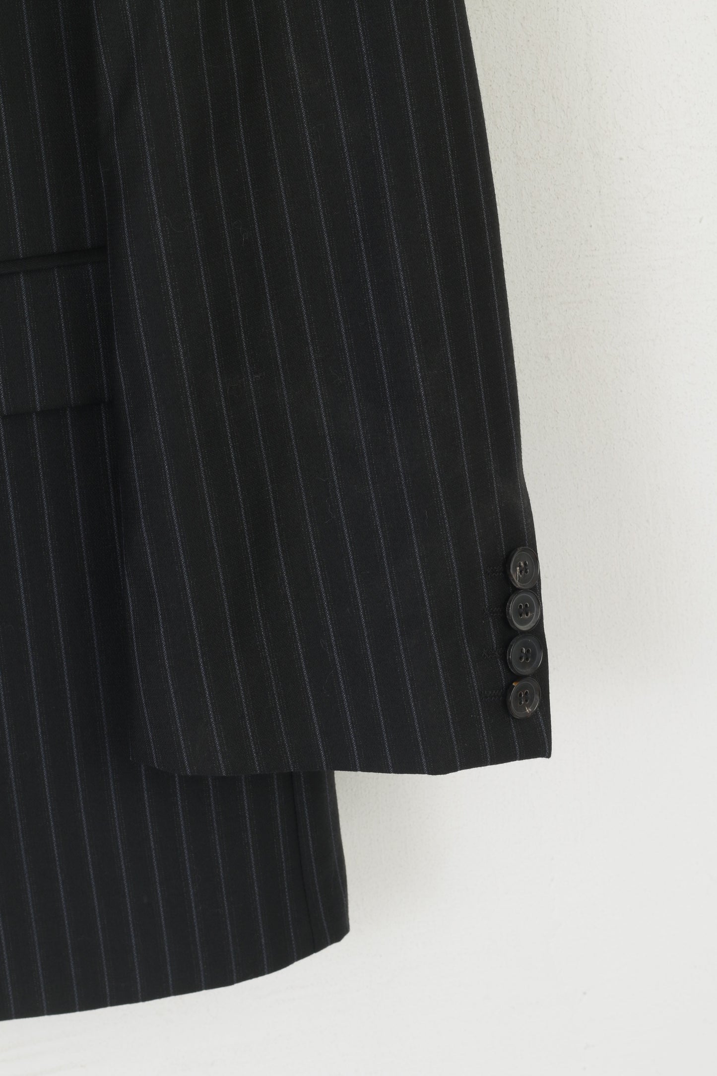 Hugo Boss Men 54 44 Blazer Black Wool Navy Striped Rossellini Single Breasted Jacket