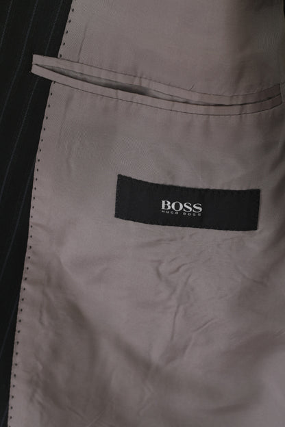 Hugo Boss Men 54 44 Blazer Black Wool Navy Striped Rossellini Single Breasted Jacket