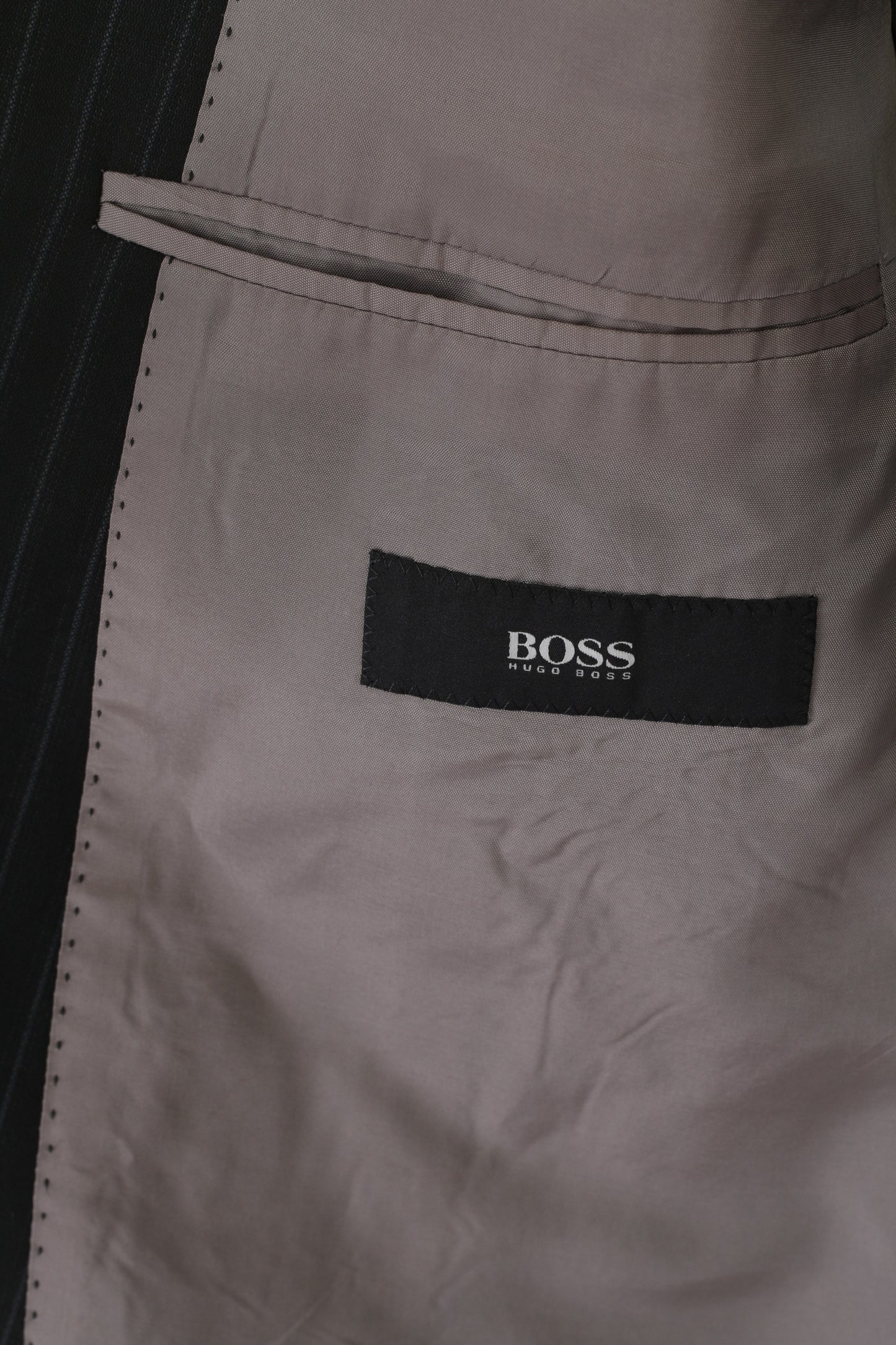 Hugo Boss Uomo 54 44 Blazer Giacca monopetto Rossellini in lana nera a righe blu scuro