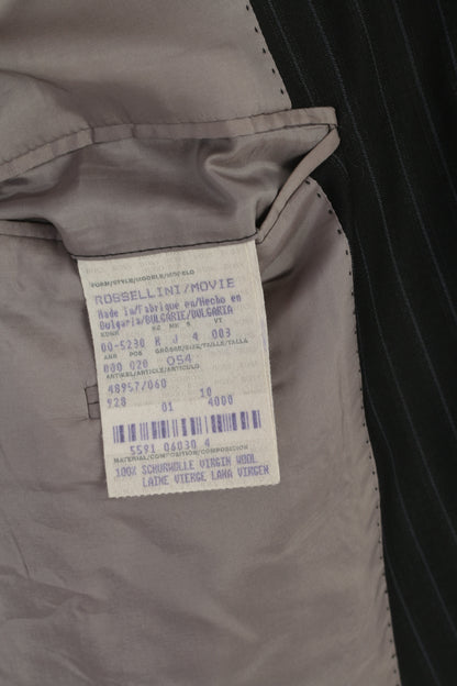 Hugo Boss Uomo 54 44 Blazer Giacca monopetto Rossellini in lana nera a righe blu scuro