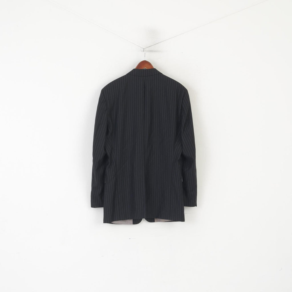 Hugo Boss Men 54 44 Blazer Black Wool Navy Striped Rossellini Single Breasted Jacket