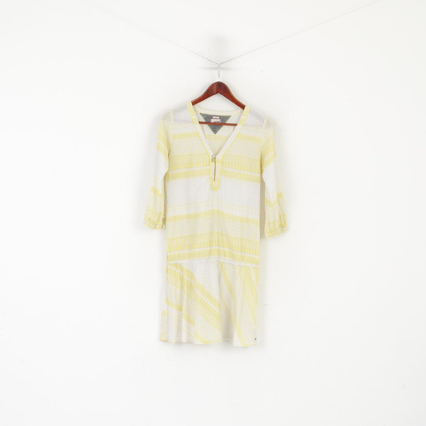 Hilfiger Denim Women S Tunic Yellow Cotton Summer Dots Beach V Neck Boho Shirt