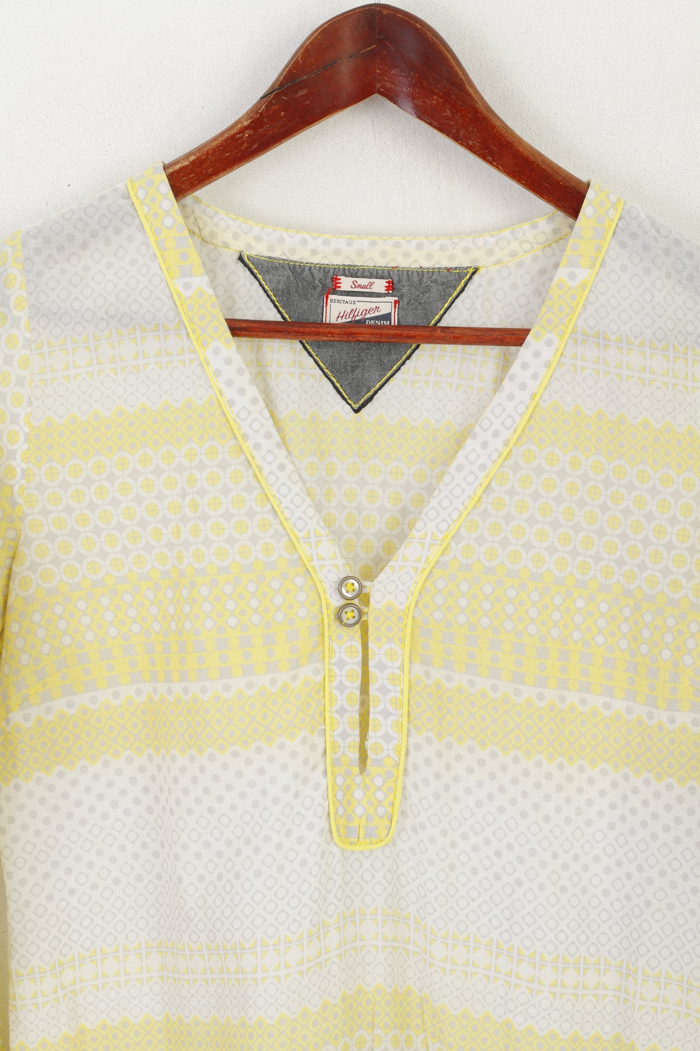 Hilfiger Denim Women S Tunic Yellow Cotton Summer Dots Beach V Neck Boho Shirt