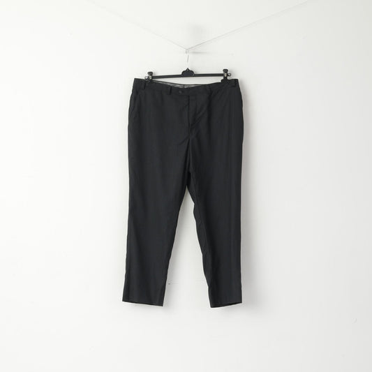 Calvin Klein Men 38 Trousers Navy Gray Striped Wool Straight Elegant Suit Pants