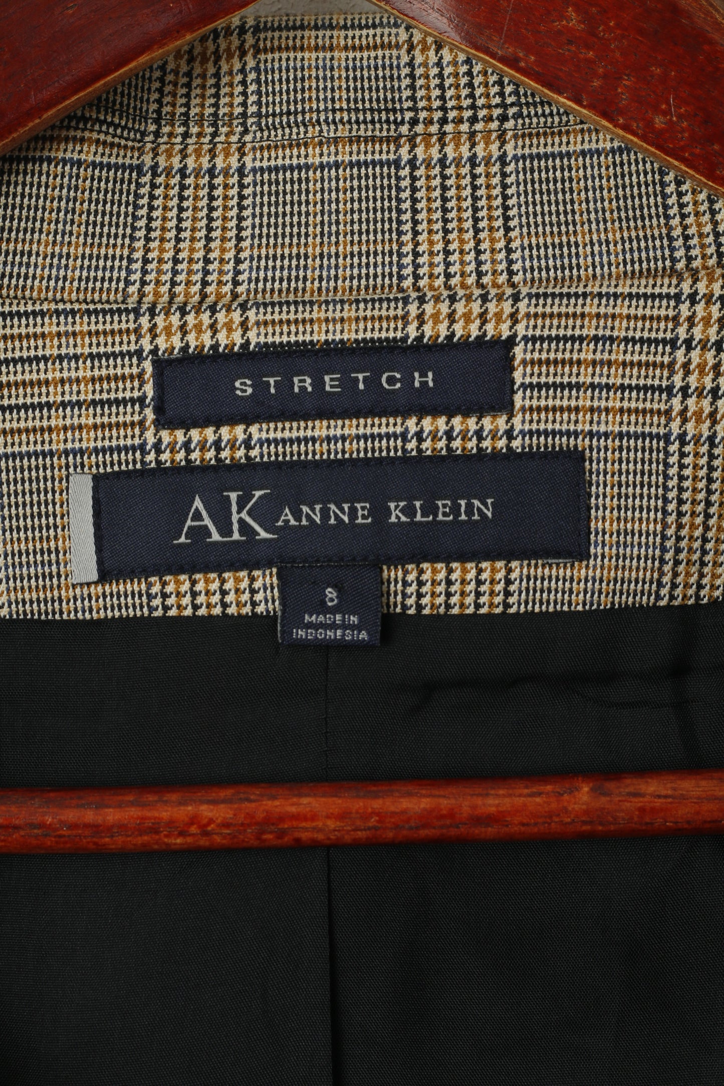 Giacca Anne Klein da donna 8 M, giacca corta con maniche a 3/4 in cotone elasticizzato a quadri marroni