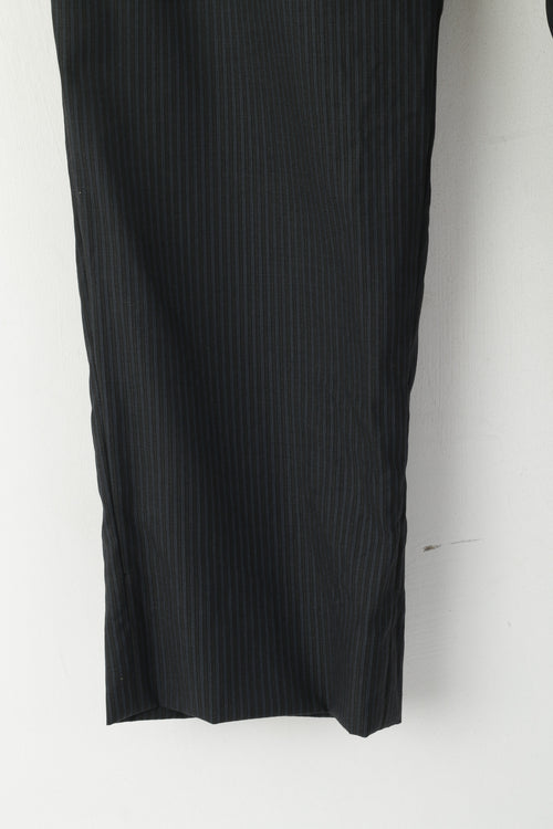 Calvin Klein Men 38 Pantalon Pantalon de costume droit élégant en laine rayé gris marine