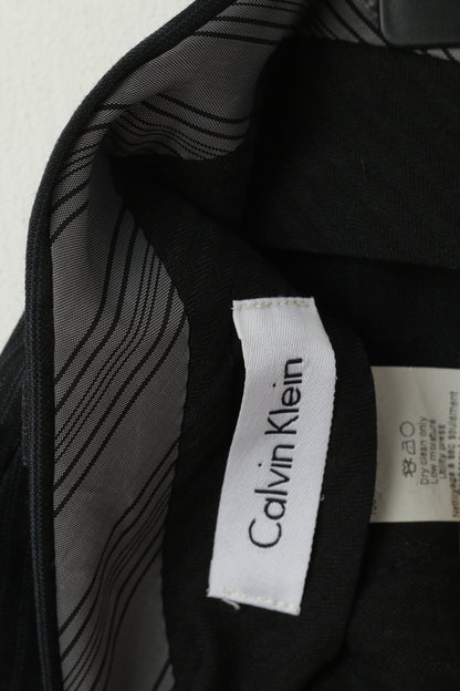 Calvin Klein Men 38 Pantalon Pantalon de costume droit élégant en laine rayé gris marine