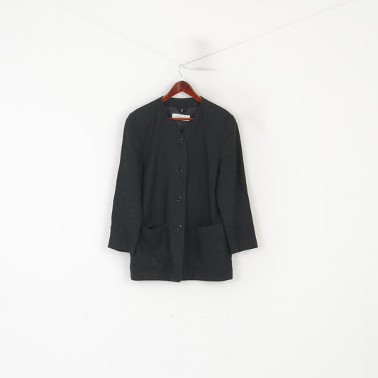 Nana Nanetti Women 12 38 Blazer Black Linen Shoulder Pads Vintage Jacket