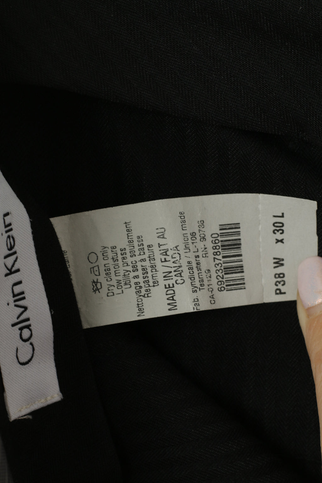 Calvin Klein Men 38 Pantalon Pantalon de costume droit élégant en laine rayé gris marine