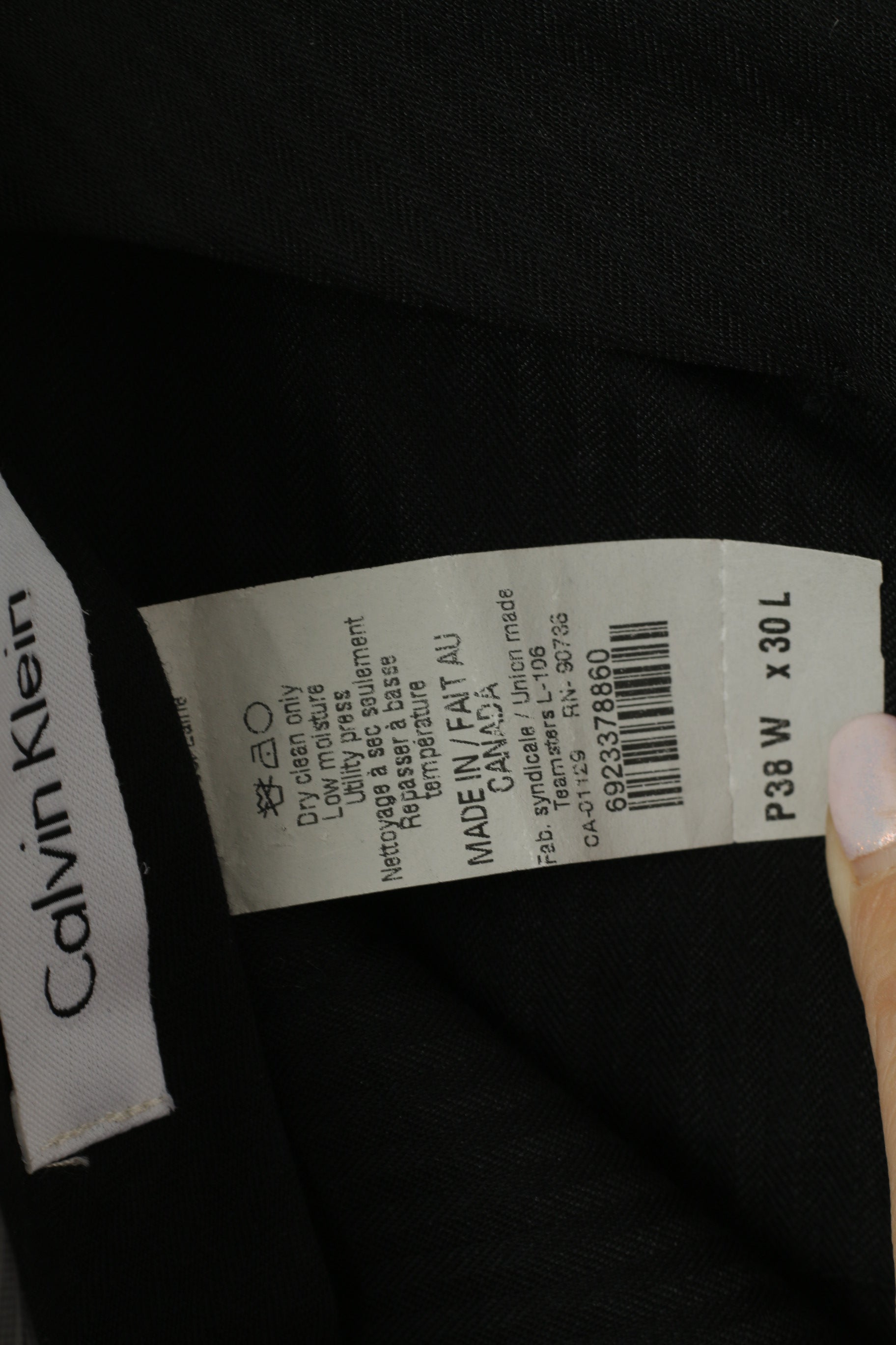 Calvin Klein Men 38 Pantalon Pantalon de costume droit élégant en laine rayé gris marine