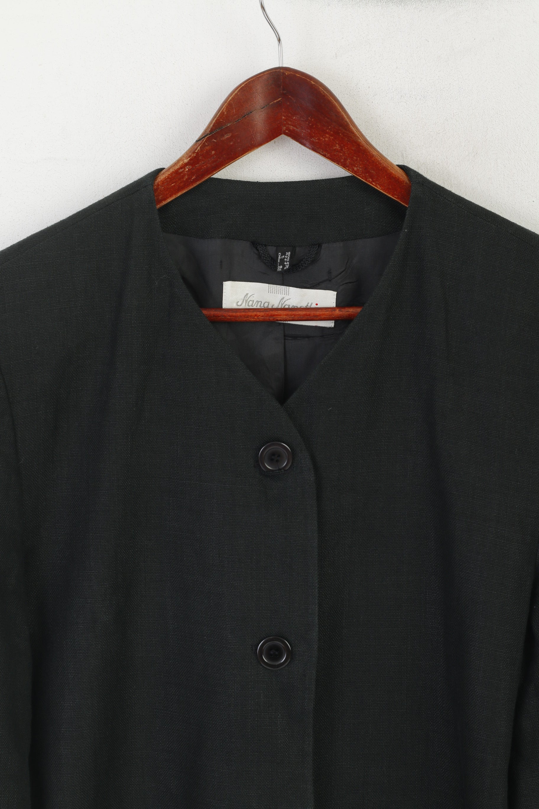 Nana Nanetti Women 12 38 Blazer Black Linen Shoulder Pads Vintage Jacket