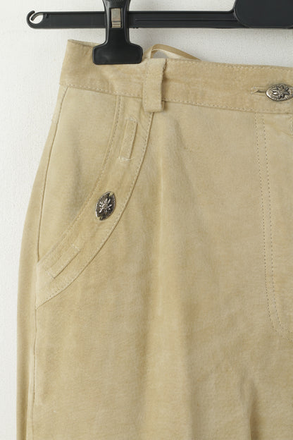 Meico Landhaus Women 42 M Leather Trousers  Beige Suede Vintage Tyrol Pants